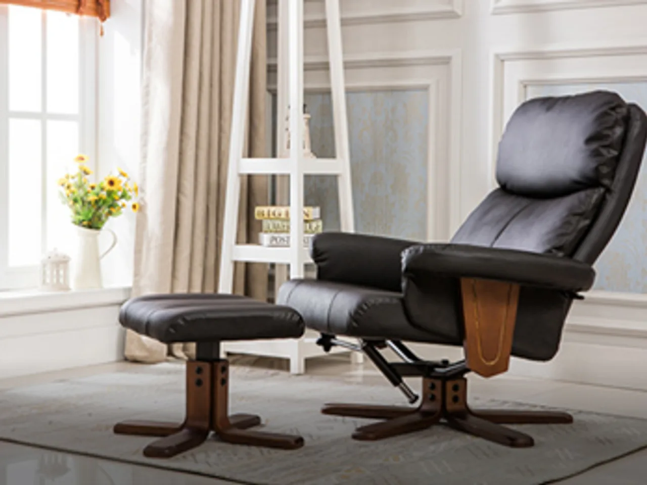Black leather swivel recliner with ottoman — Shengxin own-design comfort seating